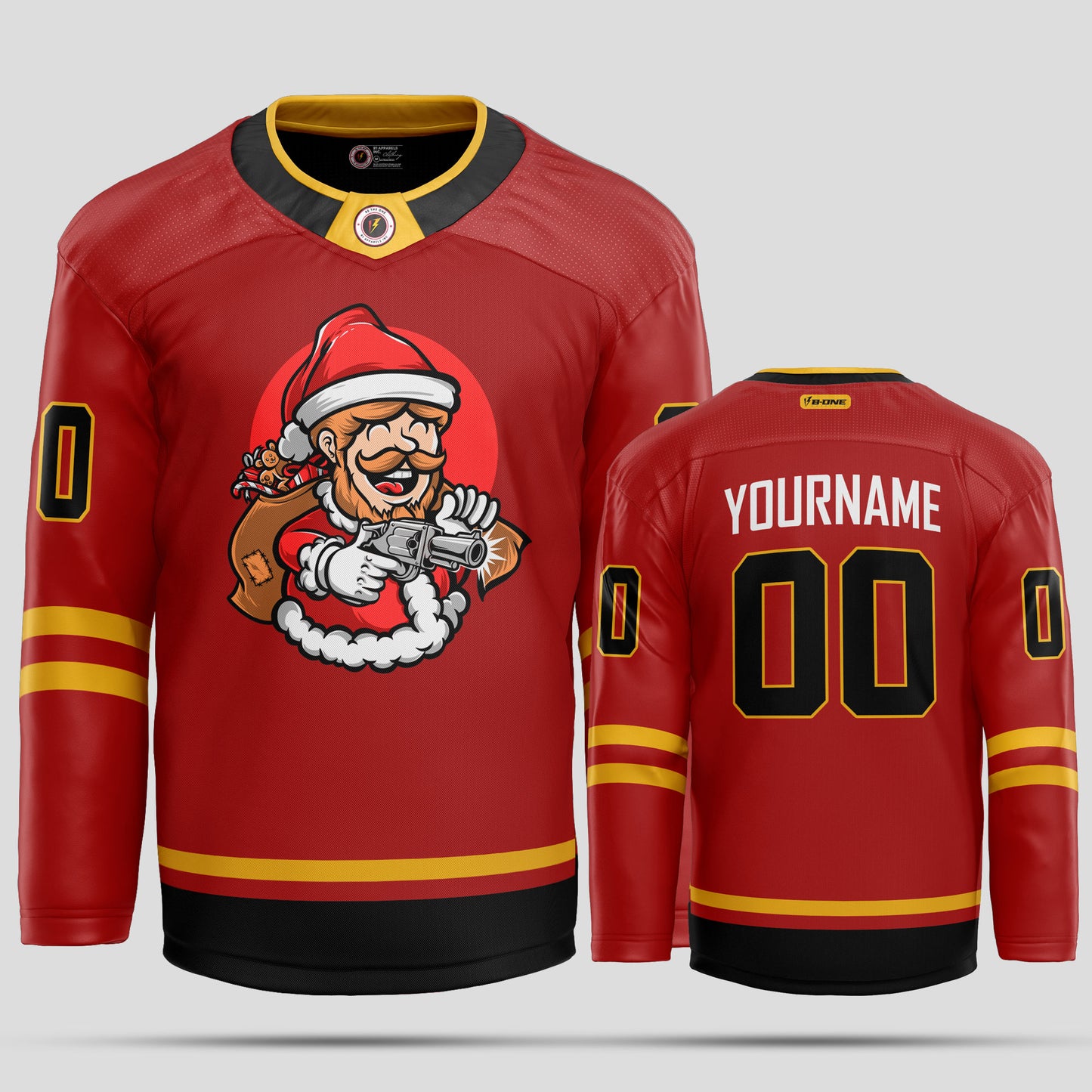 Custom Authentic Black and Yellow Christmas Pattern Hockey Jersey - Premium Quality & Personalized