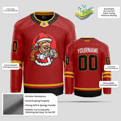 Custom Authentic Black and Yellow Christmas Pattern Hockey Jersey - Premium Quality & Personalized