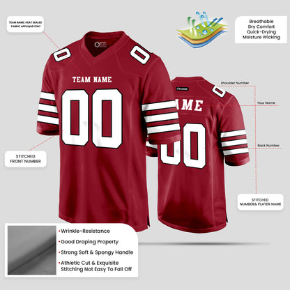 Custom Authentic Cardinal and White Football Jersey with Personalized Team Name