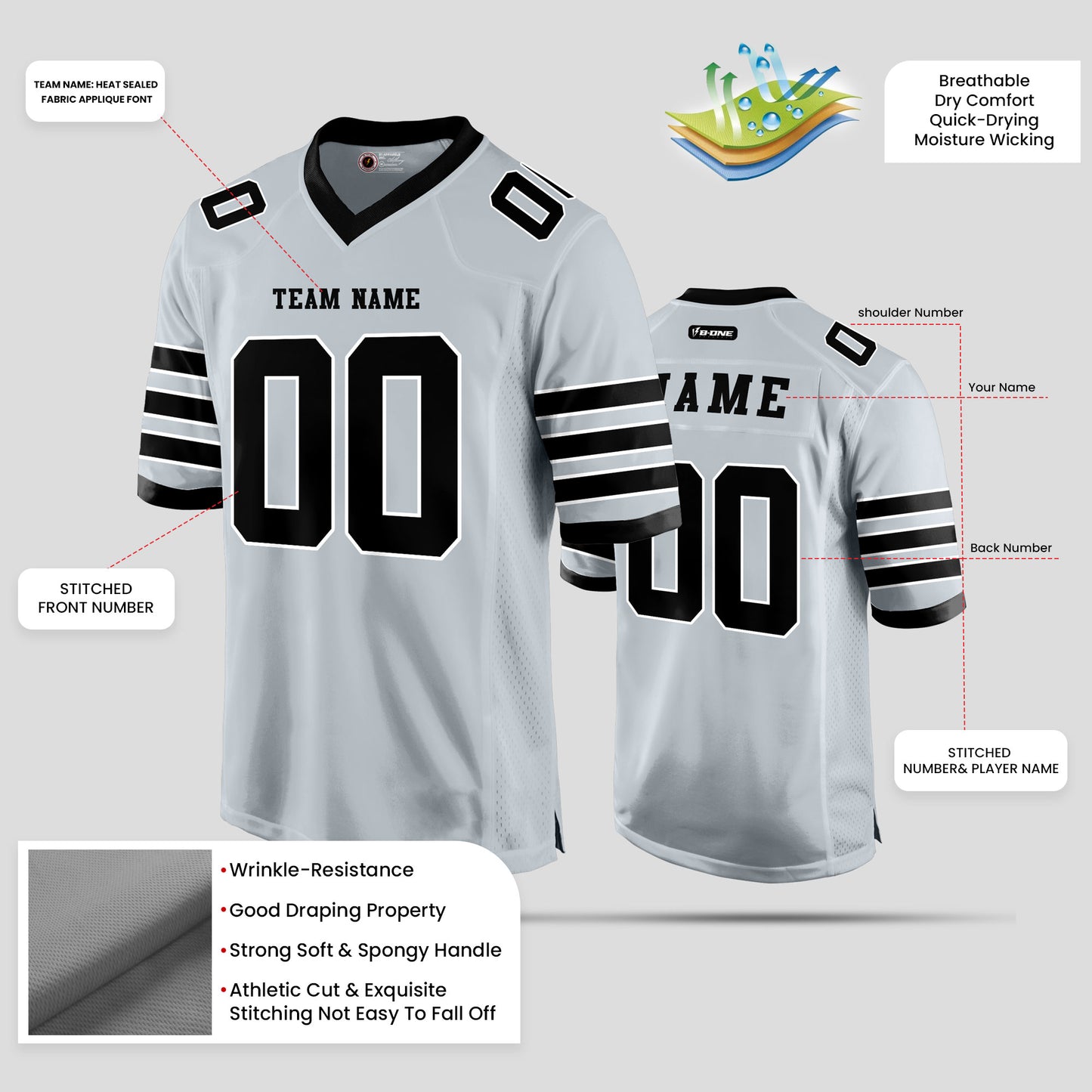 Custom Authentic Silver and Black Football Jersey – Premium Personalized Sportswear