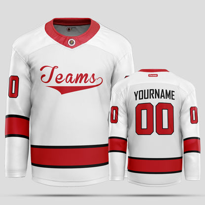 Custom Authentic White, Black, and Red Hockey Jersey - Premium Quality & Personalized