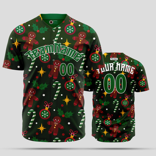 Custom Black, Green & Red 3D Christmas-Themed Authentic Baseball Jersey