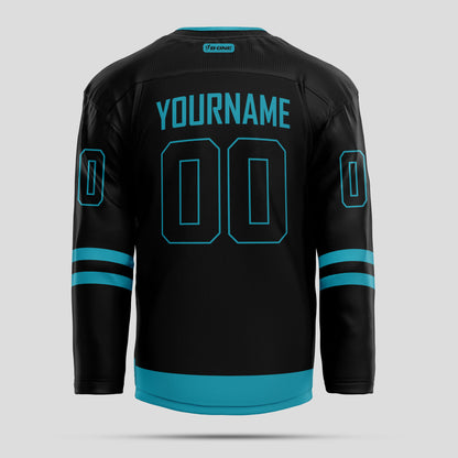 Custom Black and Light Blue Quality Hockey Jersey