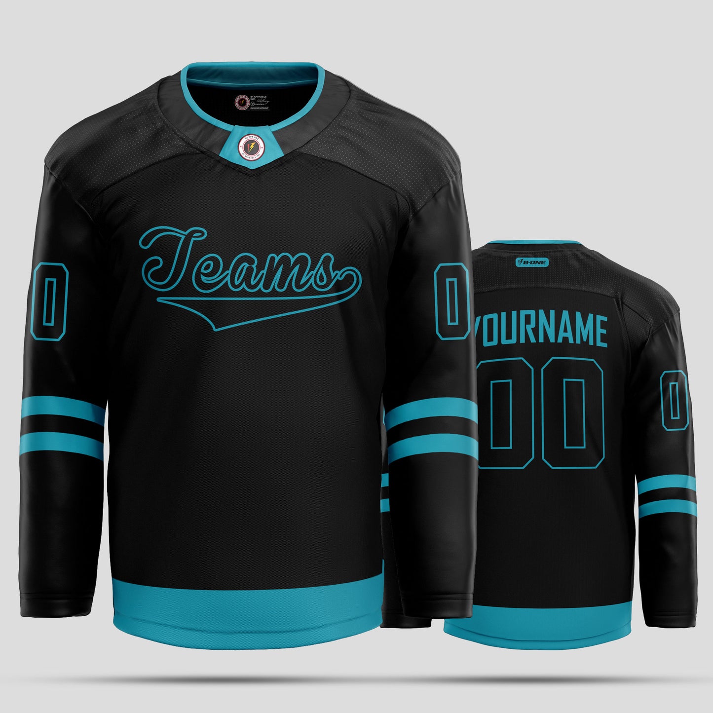 Custom Black and Light Blue Quality Hockey Jersey