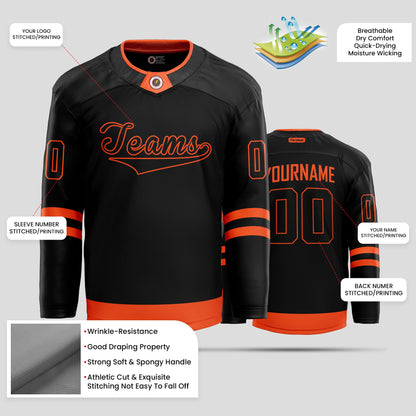 Custom Black and Orange Quality Hockey Jersey