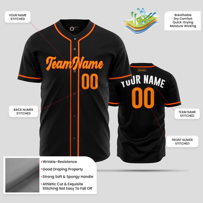 Custom Premium Black, Orange & White Baseball Jersey