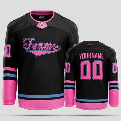 Custom Black and Pink Authentic Hockey Jersey