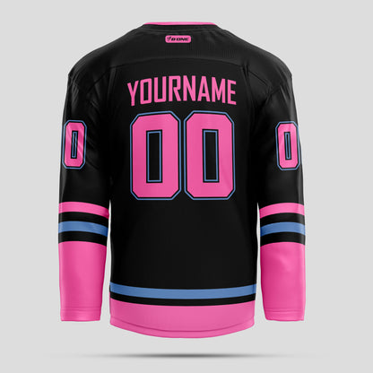 Custom Black and Pink Authentic Hockey Jersey