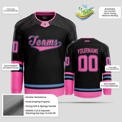 Custom Black and Pink Authentic Hockey Jersey