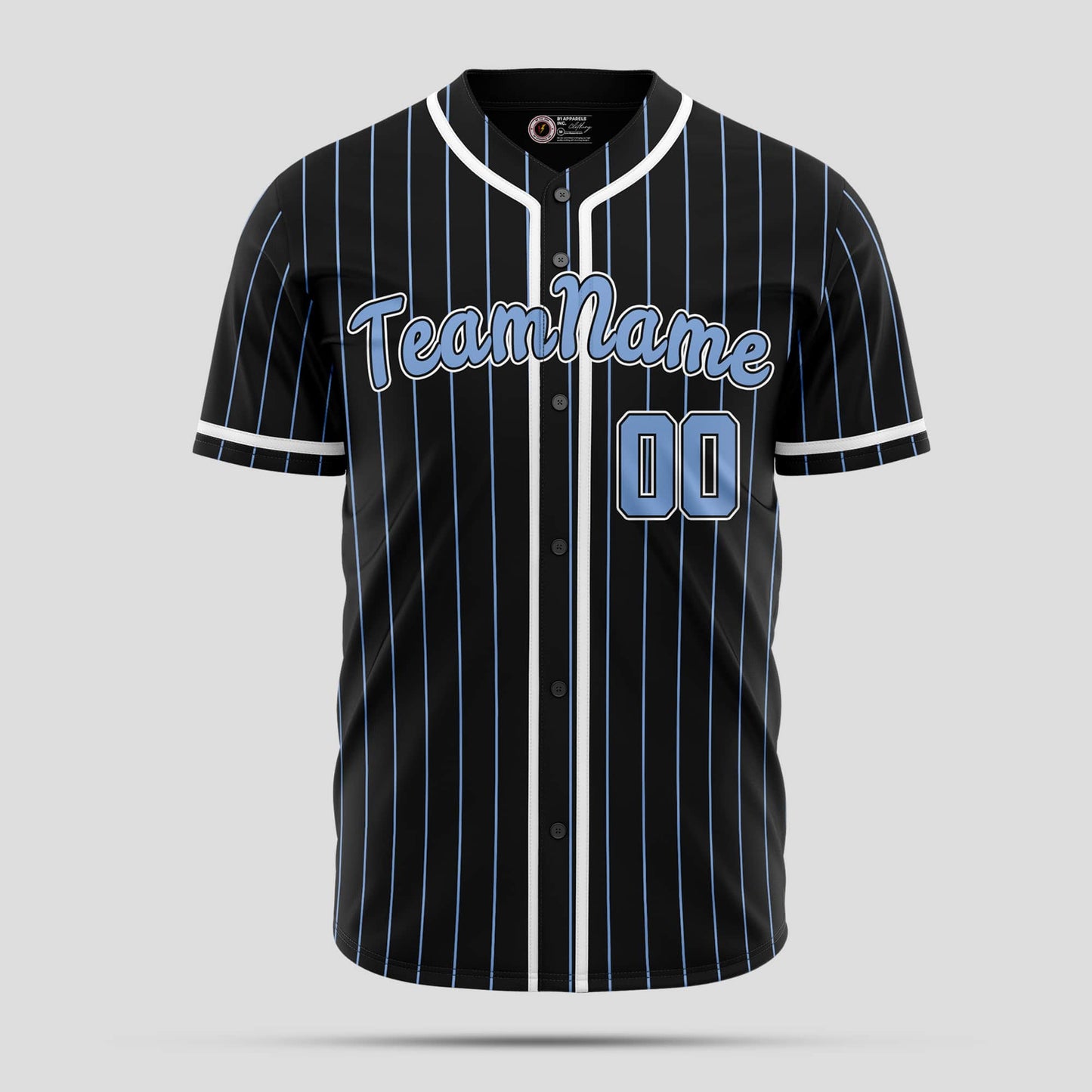 Custom Black Pinstripe Light Blue Authentic Baseball Jersey