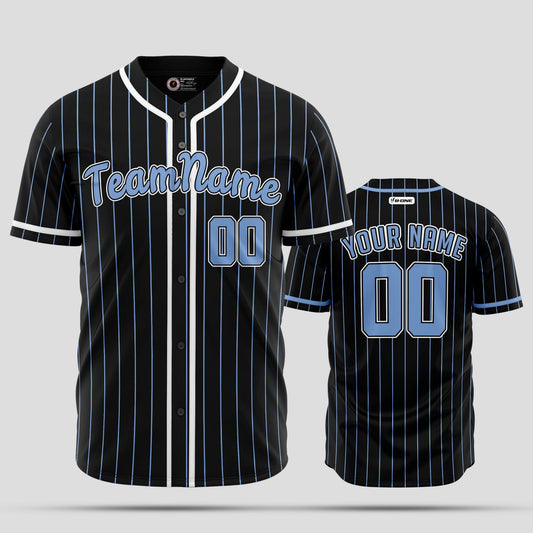 Custom Black Pinstripe Light Blue Authentic Baseball Jersey