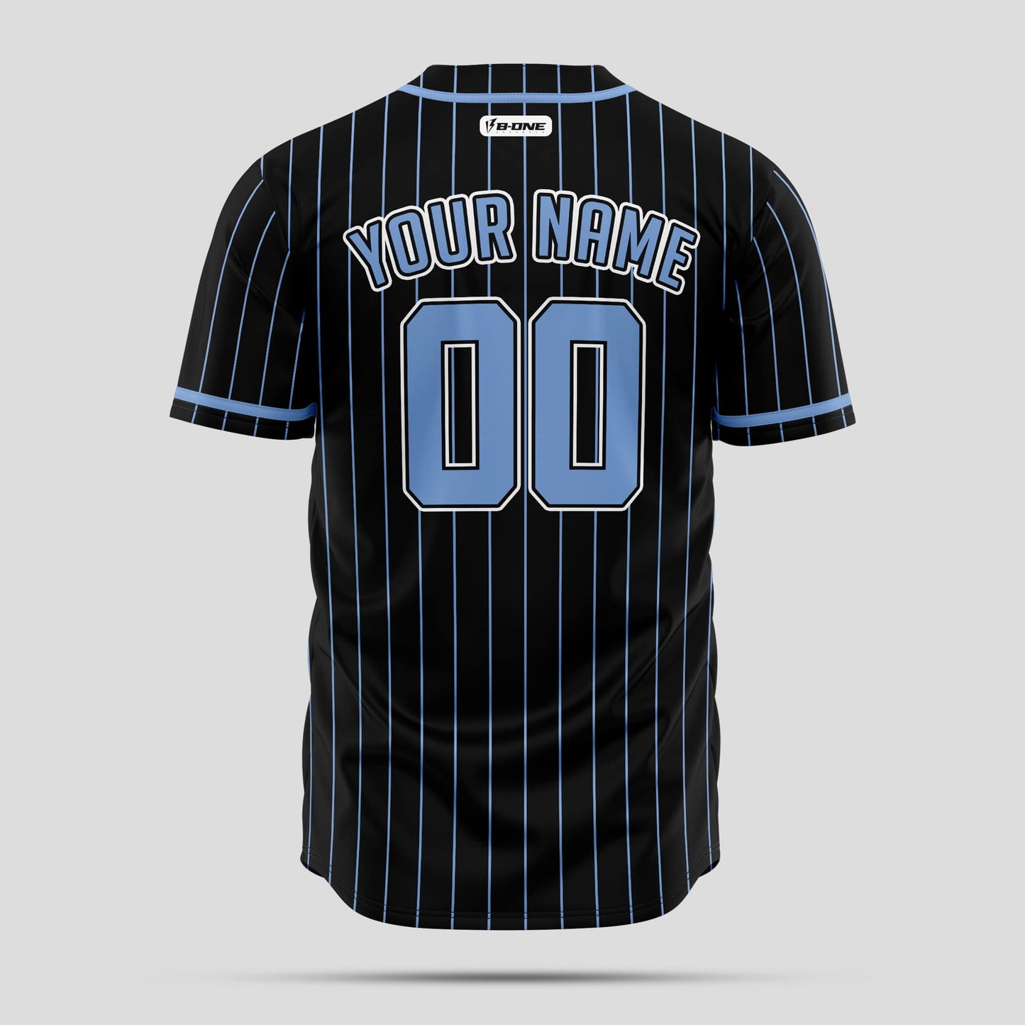 Custom Black Pinstripe Light Blue Authentic Baseball Jersey