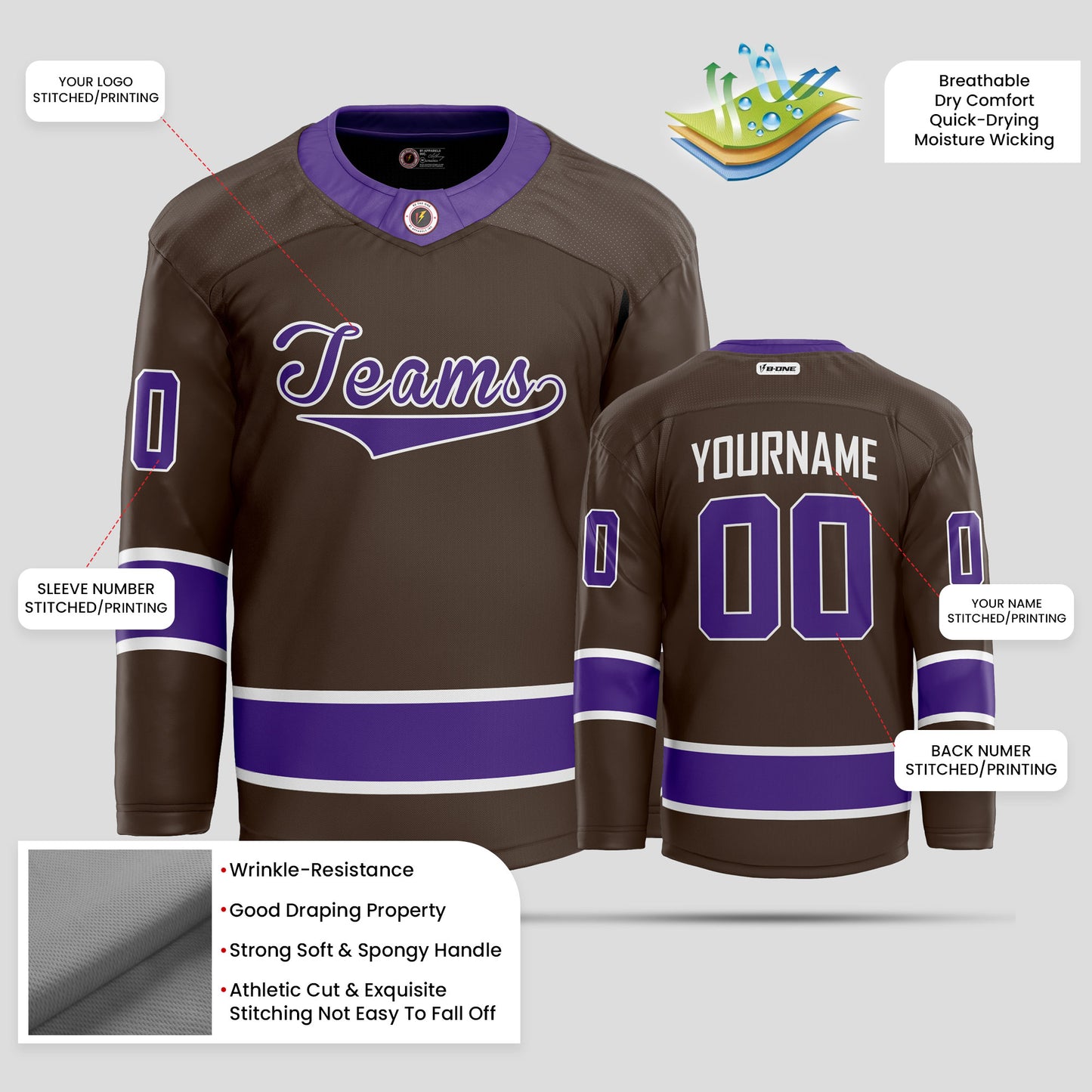 Custom Black and Purple Authentic Hockey Jersey