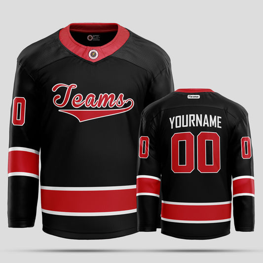 Custom Black and Red Authentic Hockey Jersey