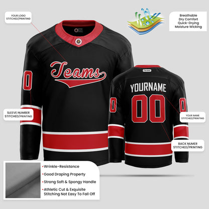 Custom Black and Red Authentic Hockey Jersey