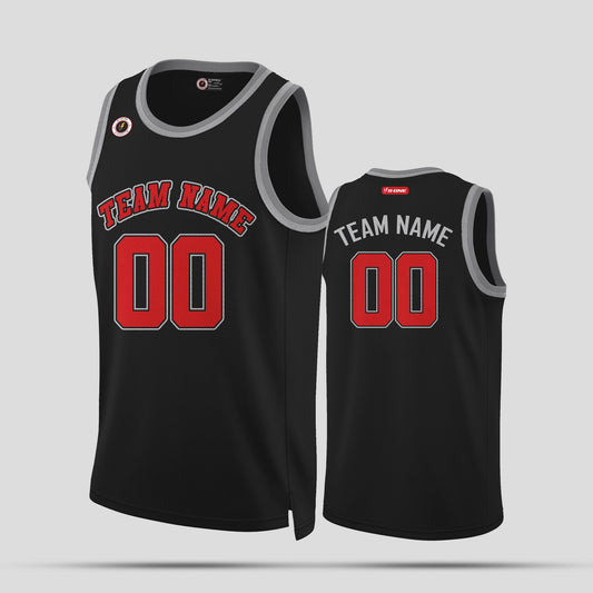 Custom Black and Red Authentic Round Neck Basketball Jersey