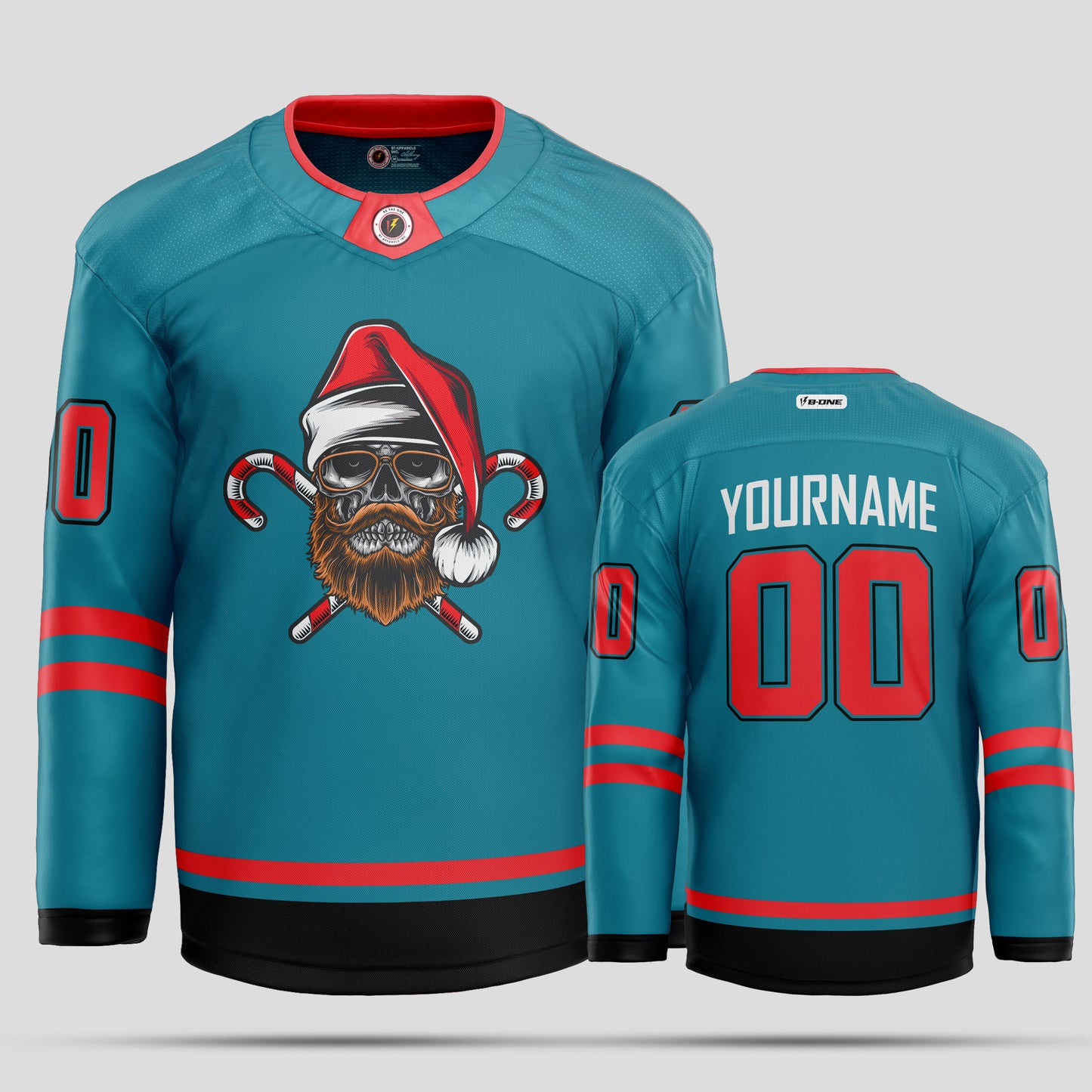 Custom Black and Red Christmas Pattern Hockey Jersey - Premium Quality & Personalized