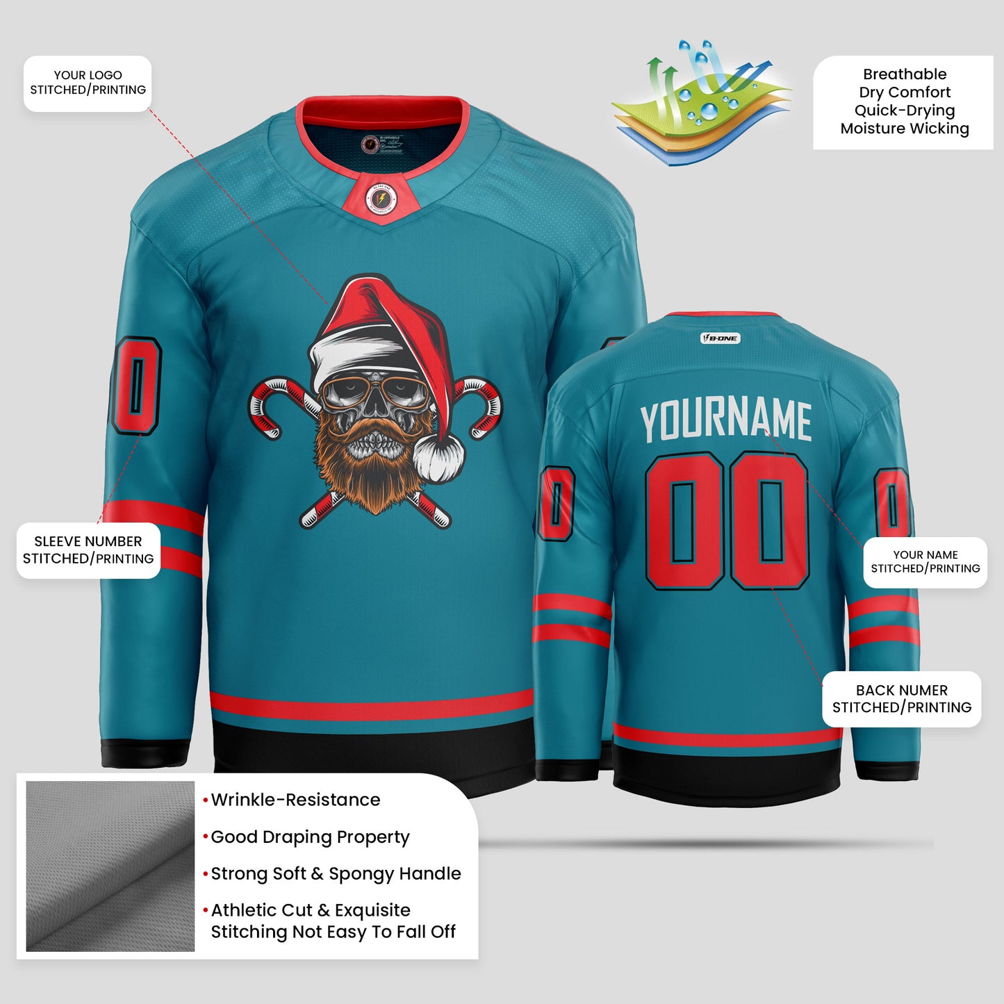 Custom Black and Red Christmas Pattern Hockey Jersey - Premium Quality & Personalized