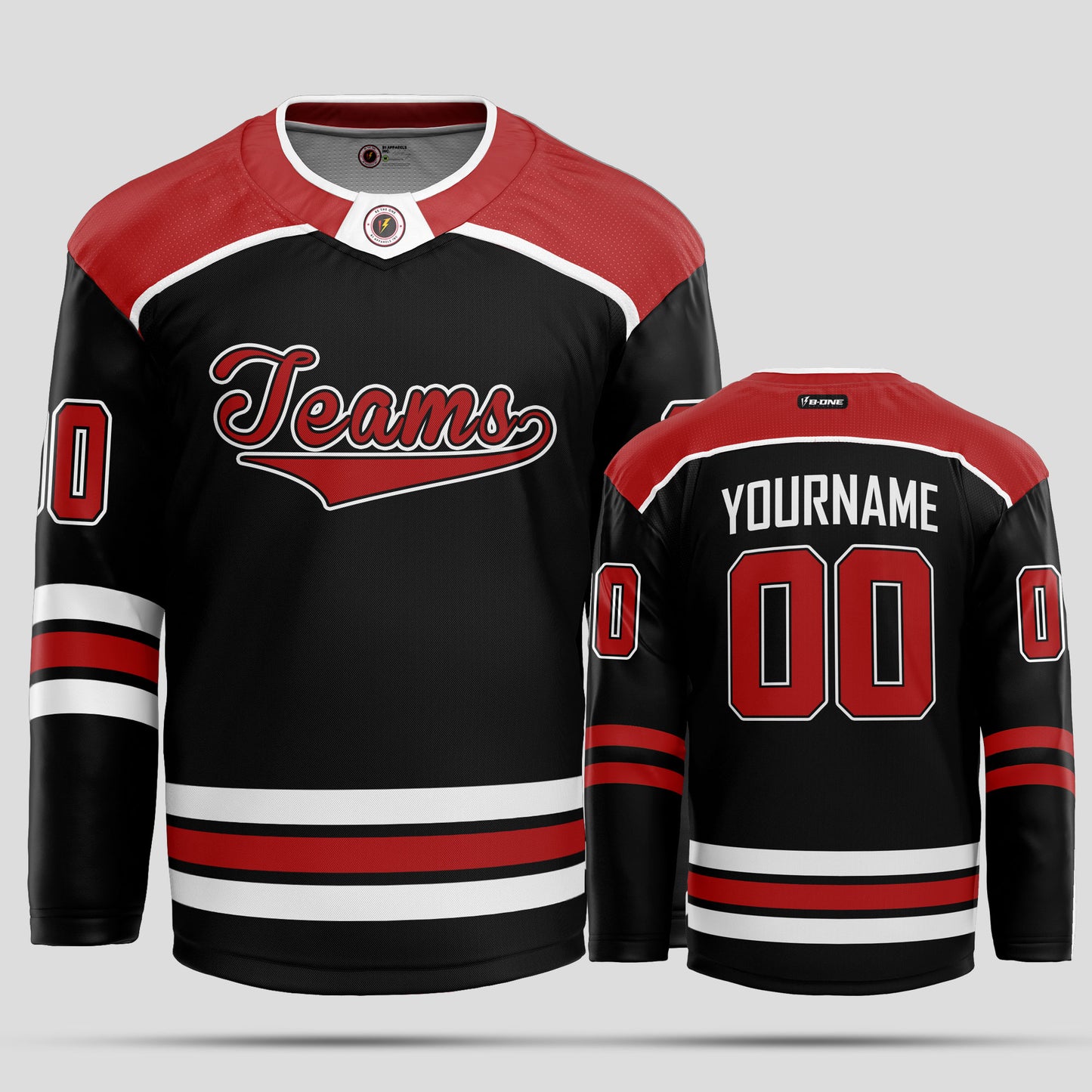 Custom Black, Red, and White Authentic Hockey Jersey