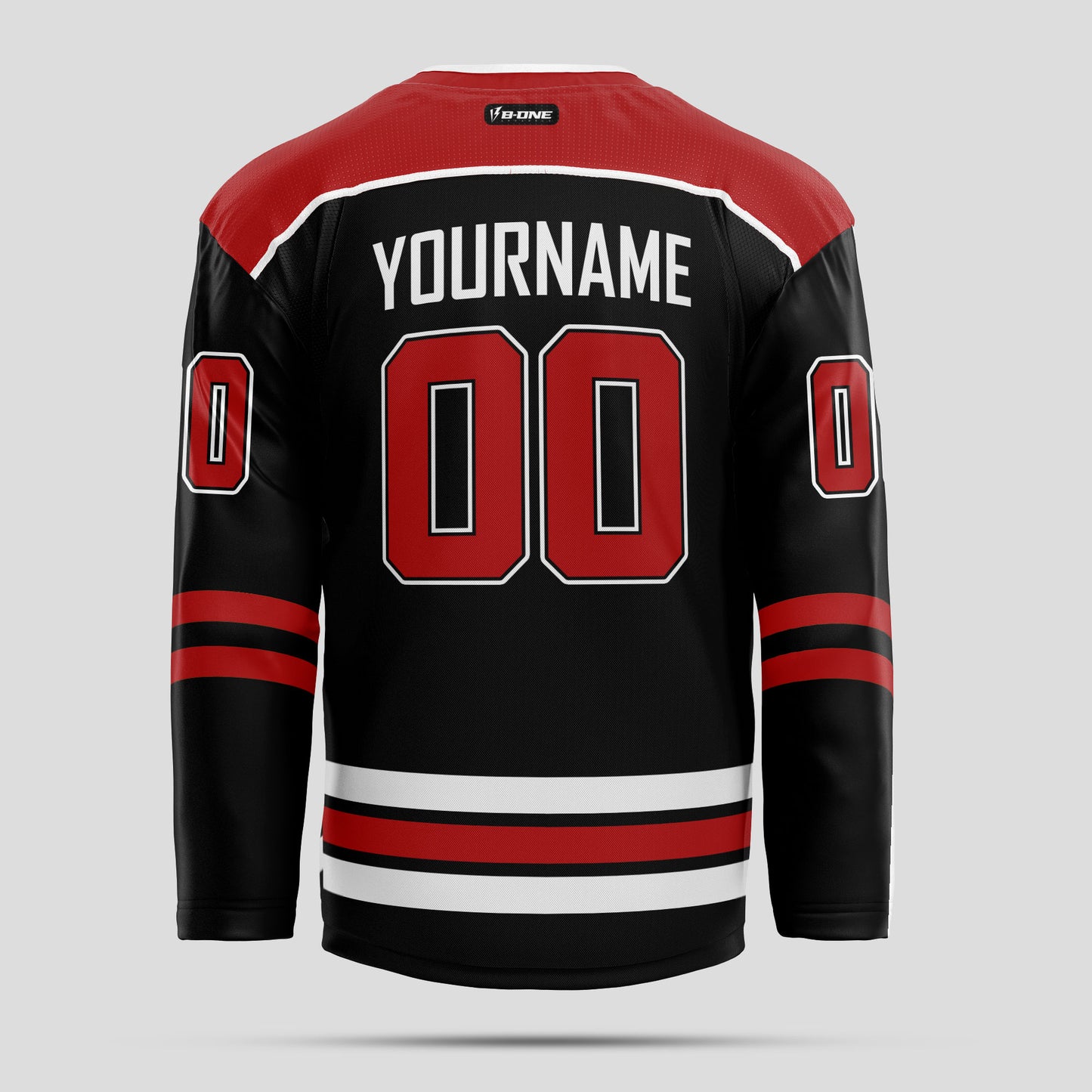 Custom Black, Red, and White Authentic Hockey Jersey