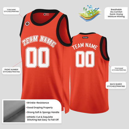 Custom Black, White, and Orange Basketball Jerseys – Team Uniforms