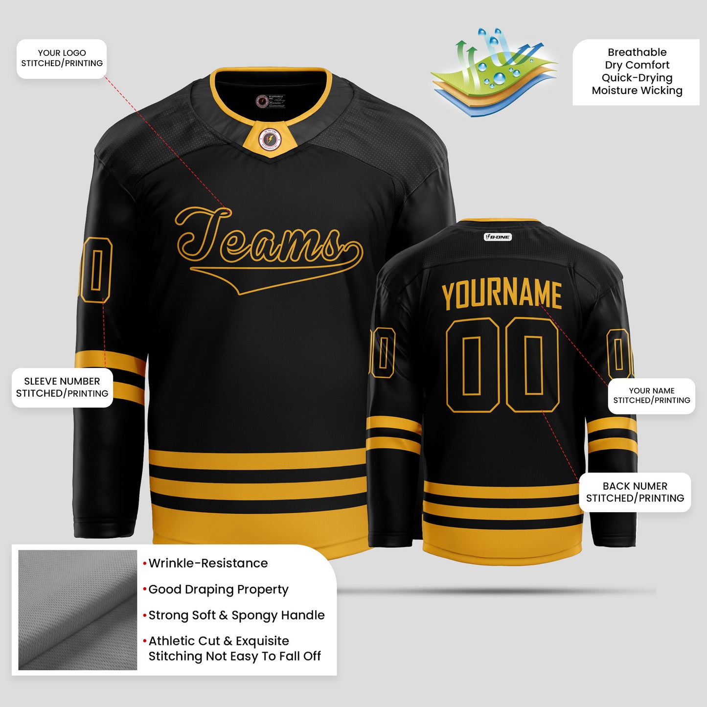 Custom Black and Yellow Premium Quality Baseball Jersey