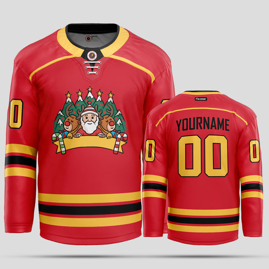 Custom Black, Yellow, and Red Christmas Pattern Hockey Jersey - Premium Quality & Personalized