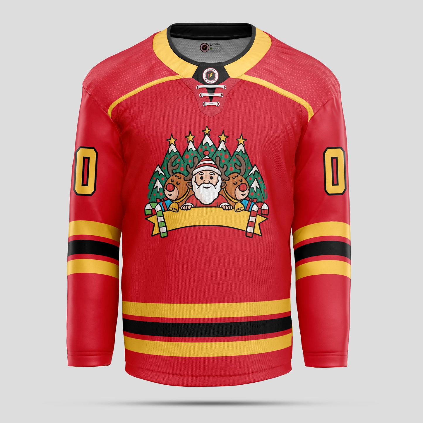 Custom Black, Yellow, and Red Christmas Pattern Hockey Jersey - Premium Quality & Personalized