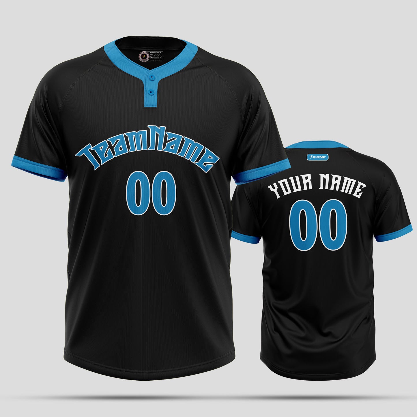 Custom Black and Blue Two-Button Baseball Jersey