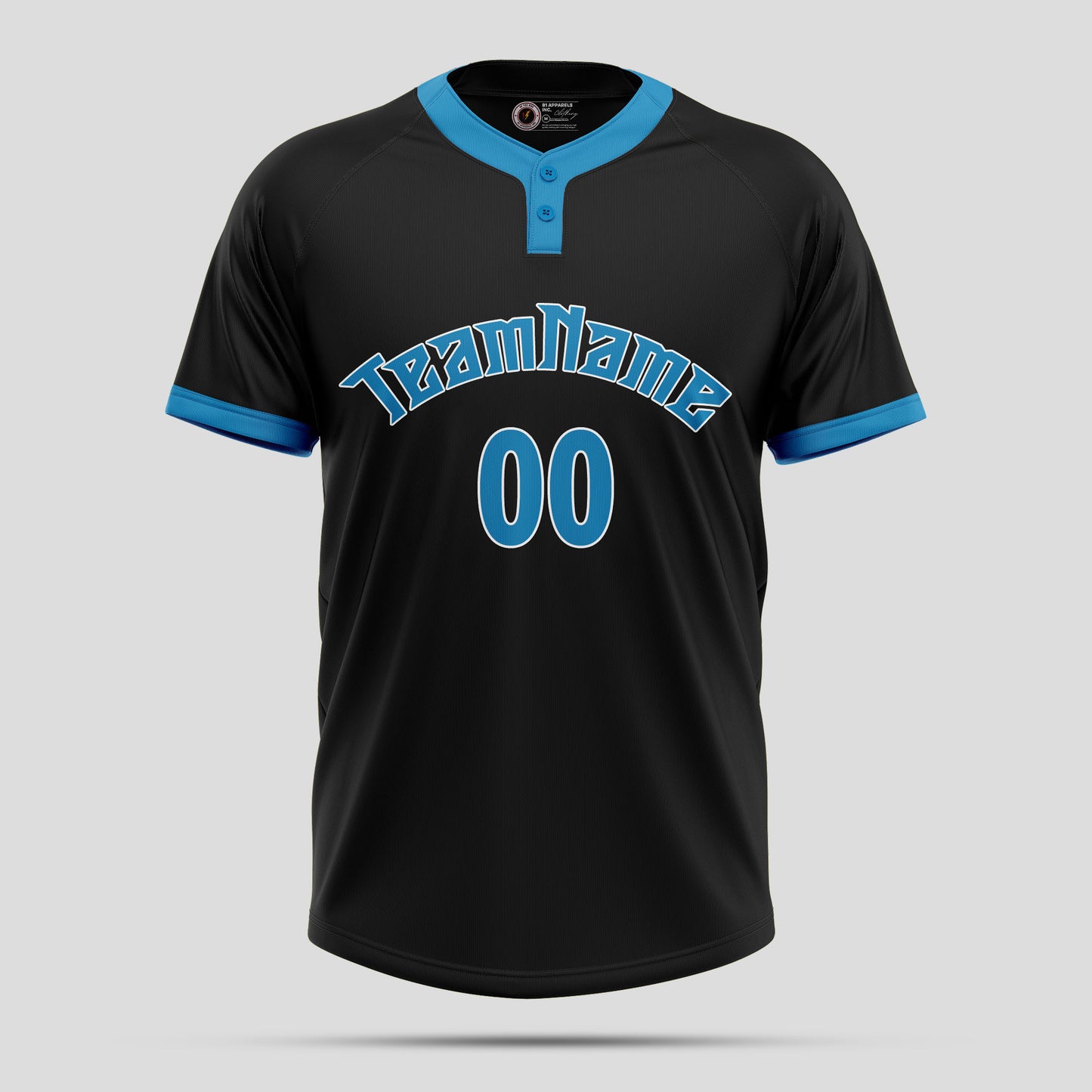 Custom Black and Blue Two-Button Baseball Jersey