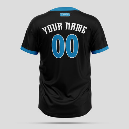 Custom Black and Blue Two-Button Baseball Jersey