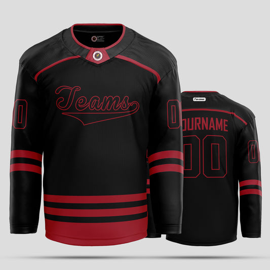 Elite Custom Black and Red Authentic Hockey Jersey