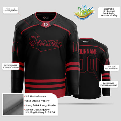 Elite Custom Black and Red Authentic Hockey Jersey