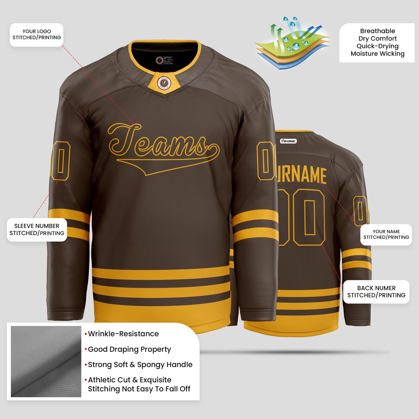 Custom Brown and Gold Hockey Jersey