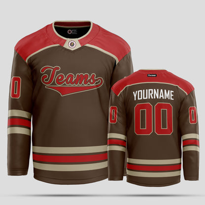 Custom Brown, Red, and Gold Authentic Hockey Jersey