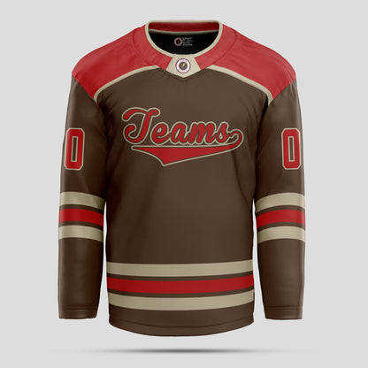 Custom Brown, Red, and Gold Authentic Hockey Jersey