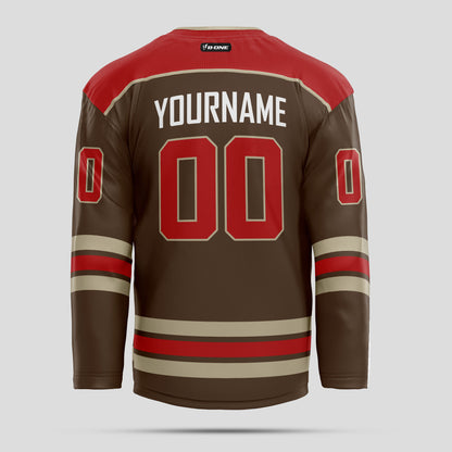 Custom Brown, Red, and Gold Authentic Hockey Jersey