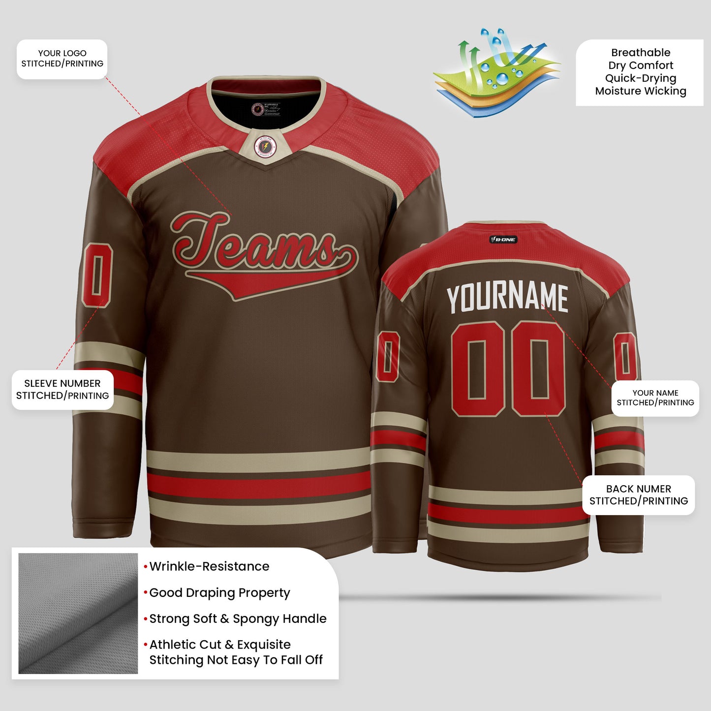 Custom Brown, Red, and Gold Authentic Hockey Jersey