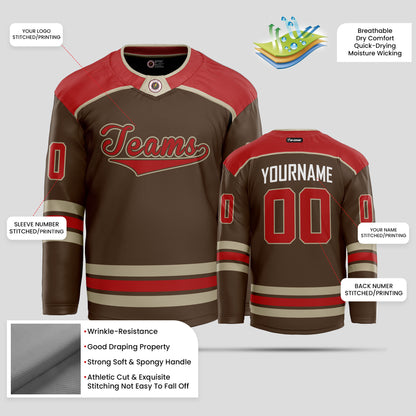 Custom Brown, Red, and Gold Authentic Hockey Jersey