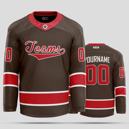 Custom Brown and Red Quality Hockey Jersey