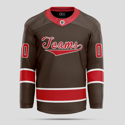 Custom Brown and Red Quality Hockey Jersey