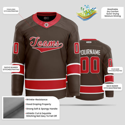 Custom Brown and Red Quality Hockey Jersey