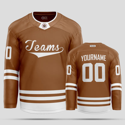 Custom Brown and White Authentic Hockey Jersey