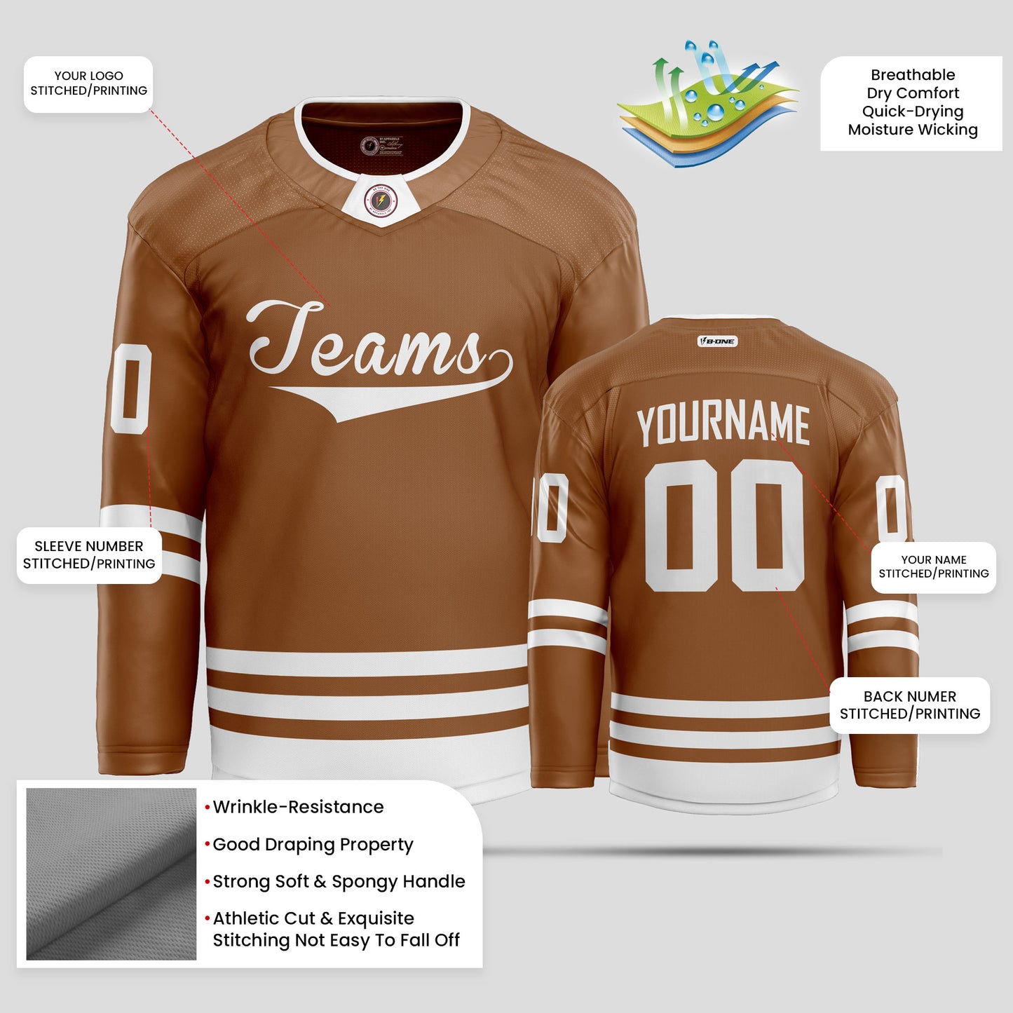 Custom Brown and White Authentic Hockey Jersey