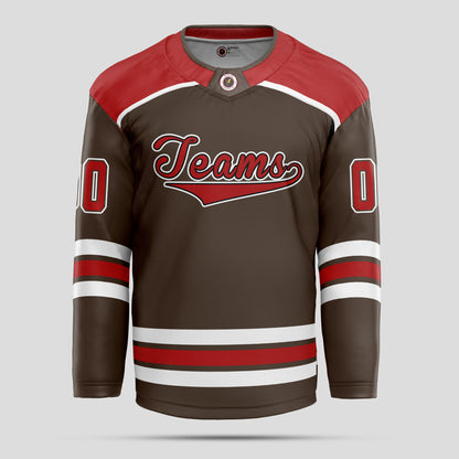 Custom Brown, Red, and White Hockey Jersey