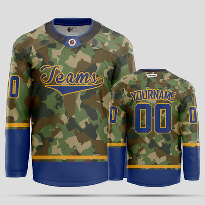 Custom Navy Blue and Gold Camo Hockey Jersey - Premium Quality & Personalized