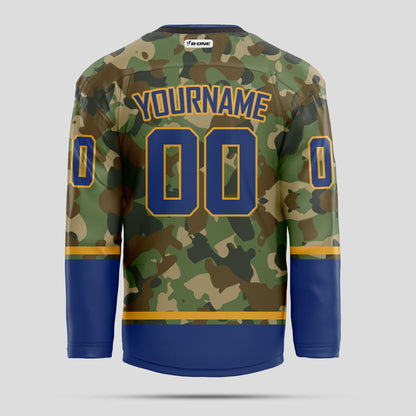 Custom Navy Blue and Gold Camo Hockey Jersey - Premium Quality & Personalized