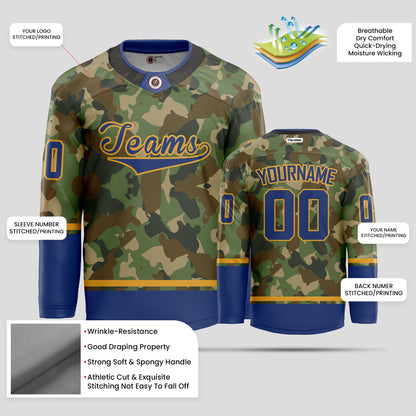 Custom Navy Blue and Gold Camo Hockey Jersey - Premium Quality & Personalized