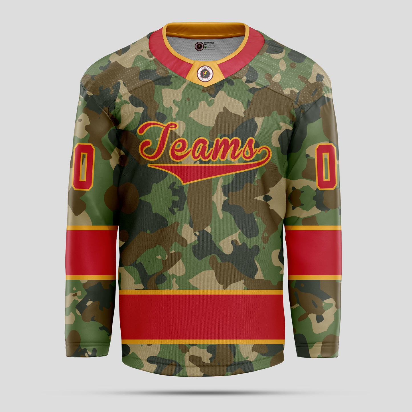 Custom Red and Gold Camo Hockey Jersey - Personalized & Durable