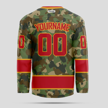 Custom Red and Gold Camo Hockey Jersey - Personalized & Durable